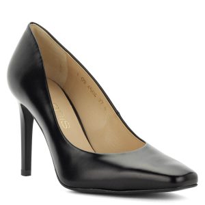 Fekete Anis cipő vágott orral, 9 cm magas sarokkal. Kívül-belül bőrből készült, klasszikus magassarkú cipő. - ChiX Női Cipő Webáruház
