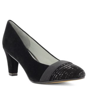 Be Natural fekete női cipő. Prémium minőségű női cipő 6,5 cm magas sarokkal, fekete nubuk bőr felsőrésszel. Sarka Antishokk technológiával készült.