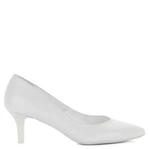 Fehér Kotyl cipő közepes sarokkal. Elegáns körömcipő 6 cm magas sarokkal. Akár menyasszonyi cipőnek is ajánljuk. Bélése és felsőrésze egyaránt bőr.