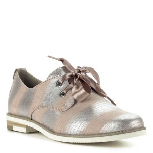 Fűzős Marco Tozzi cipő ezüst-rózsaszín színkombinációban, puha memóriahabos talpbéléssel. Szatén fűzővel készült.