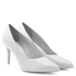 Fehér Anis cipő díszítés nélkül, puha bőr felsőrésszel és bőr béléssel. Elegáns női alkalmi cipő a klasszikus fazonok kedvelőinek, esküvői cipőnek. Sarka 7,5 cm magas, hordható és stabil. - Anis cipő 4497 WHITE SK