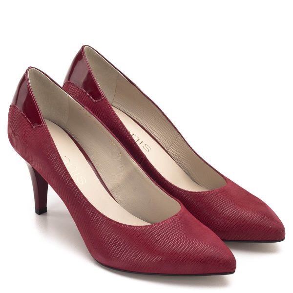 Anis cipő - Piros magassarkú Anis cipő 7,5 cm-es sarokkal, kérgén lakk betét díszíti. Bőr felsőrésszel és bőr béléssel készült. Elegáns magas sarkú női alkalmi cipő. - Anis cipő 4422 RED TEJUS LAK