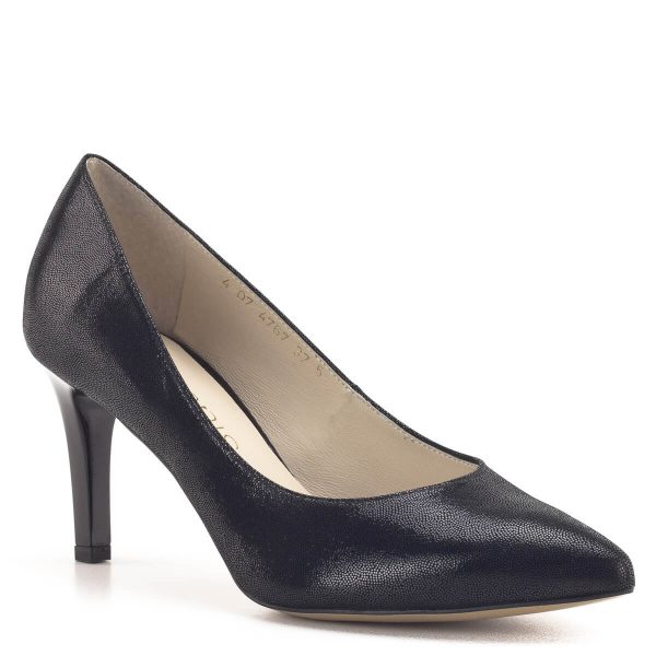Elegáns fekete Anis cipő 7,5 cm magasságú sarokkal, kívül-belül bőrből