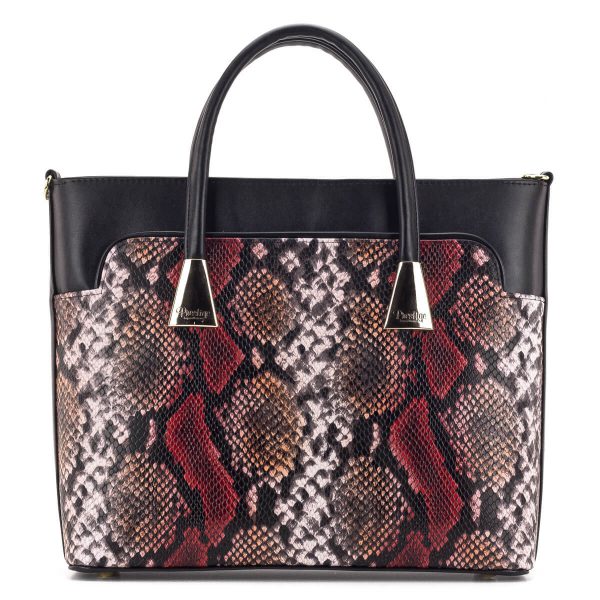 Bordó - barna kígyómintás Prestige táska nagy belső térrel