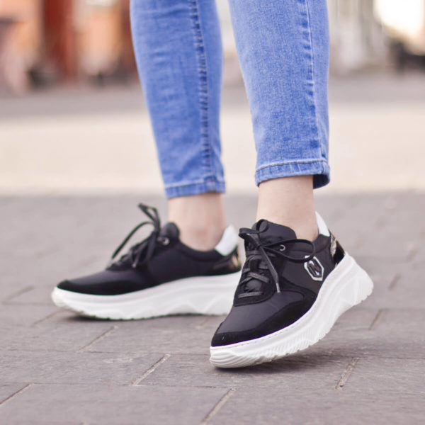 Fekete női sneakers cipő vastag gumi talppal és bőr béléssel - Nescior 10