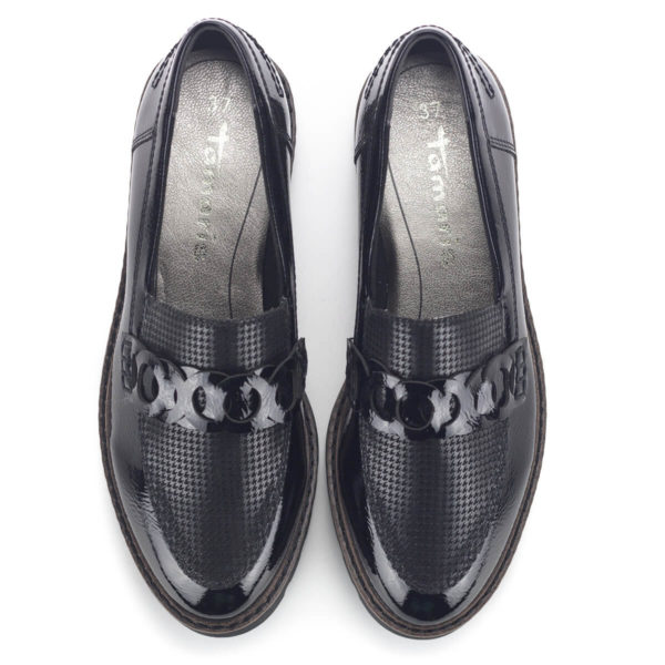 Tamaris cipő lapos talppal, fekete lakk loafer - Tamaris 1-24312-25 098
