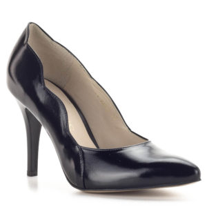 Fekete Anis cipő 9 cm-es sarokkal, hullámos szabásvonallal