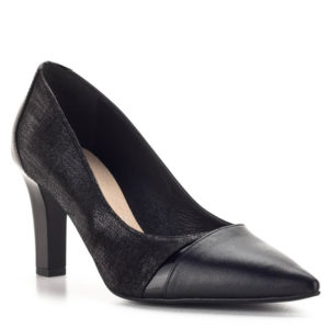 Fekete Bioeco magassarkú cipő bőrből, bőr béléssel. Elegáns női cipő 7,5 cm-es stabil sarokkal.