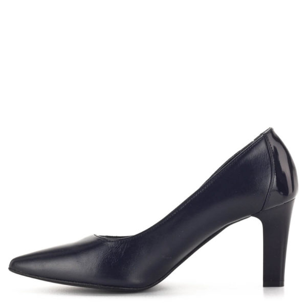 Sötétkék Bioeco magassarkú cipő bőrből, bőr béléssel. Elegáns női cipő 7,5 cm-es stabil sarokkal.