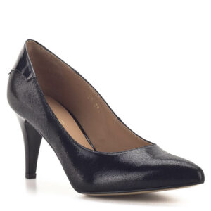 Fekete magassarkú alkalmi cipő az Anis kollekciójából. A cipő kívül-belül természetes bőrből készült, sarka 7,5 cm magas