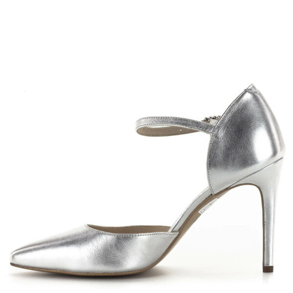 Palazzo ezüst magassarkú cipő 9,5 cm-es sarokkal. Gyönyörű magassarkú, pántos cipő, kívül-belül bőr