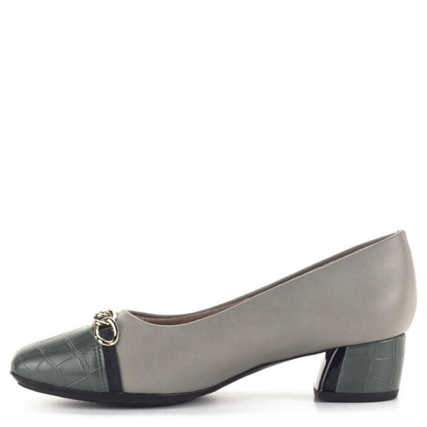 Piccadilly bézs-zöld kombinált kis sarkú elegáns női cipő arany lánc dísszel