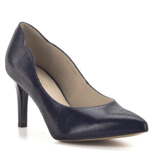 Anis cipő kék színben, 7,5 cm magas sarokkal. A cipő bélése és felsőrésze is bőrből készült. Elegáns női alkalmi cipő