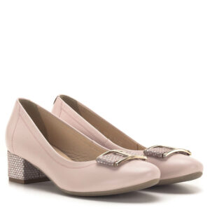 Bioeco női cipő 4 centis sarokkal, rózsaszín színben, elején masni dísszel