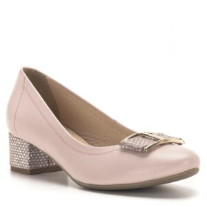 Bioeco női cipő 4 centis sarokkal, rózsaszín színben, elején masni dísszel