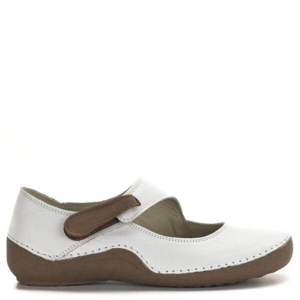 SafeStep pántos női bőr cipő fehér-barna színkombinációban. Komfortos női cipő tépőzáras pánttal, kívül-belül bőrből
