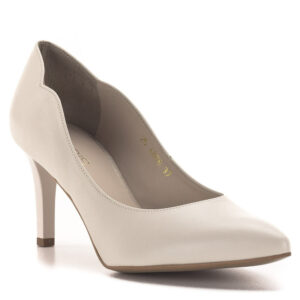 Anis cipő vanília színben, 7,5 cm magas sarokkal. A cipő bélése és felsőrésze is bőrből készült. Elegáns női magassarkú alkalmi cipő