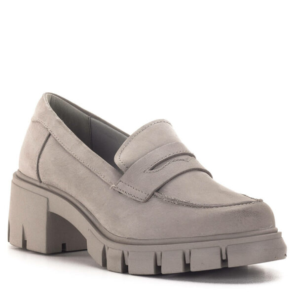 Tamaris cipő szürke színben, 6cm-es sarokkal. Bőrből készült, kényelmes belebújós cipő.