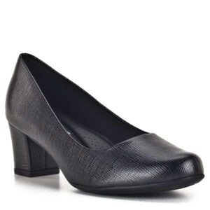 Piccadilly fekete női cipő apró mintás felsőrésszel, 5cm  magasságú tömbsarokkal. Nagyon kényelmes, hajlékony talpú női cipő, puha párnázott talpbéléssel.