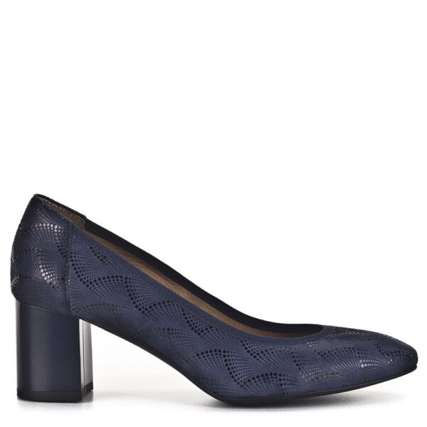 Kék Anis cipő 7 cm-es sarokkal. Elegáns női magassarkú mintás felületű bőrből, bőr béléssel. 