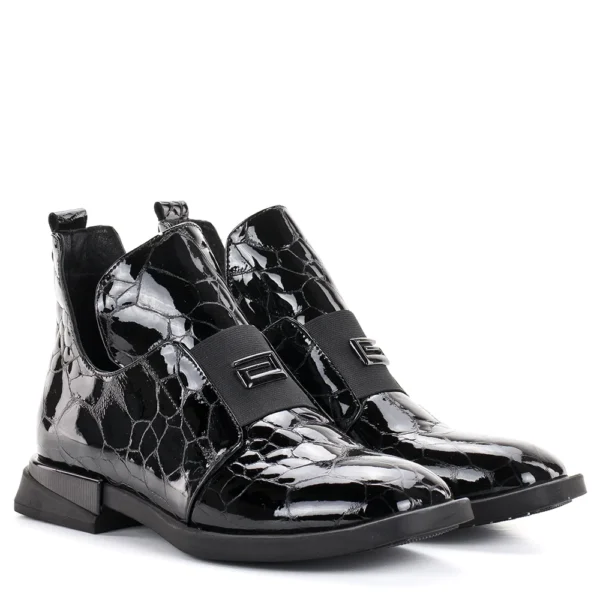 Evromoda női bőr bokacipő lakk bőrből - Evromoda 049-1738-64 T BLACK
