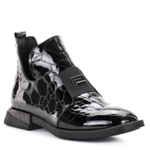 Evromoda női bőr bokacipő lakk bőrből - Evromoda 049-1738-64 T BLACK