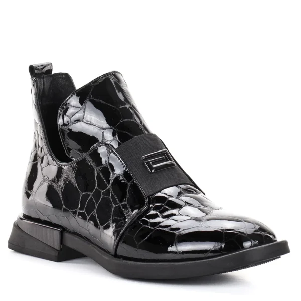 Evromoda női bőr bokacipő lakk bőrből - Evromoda 049-1738-64 T BLACK