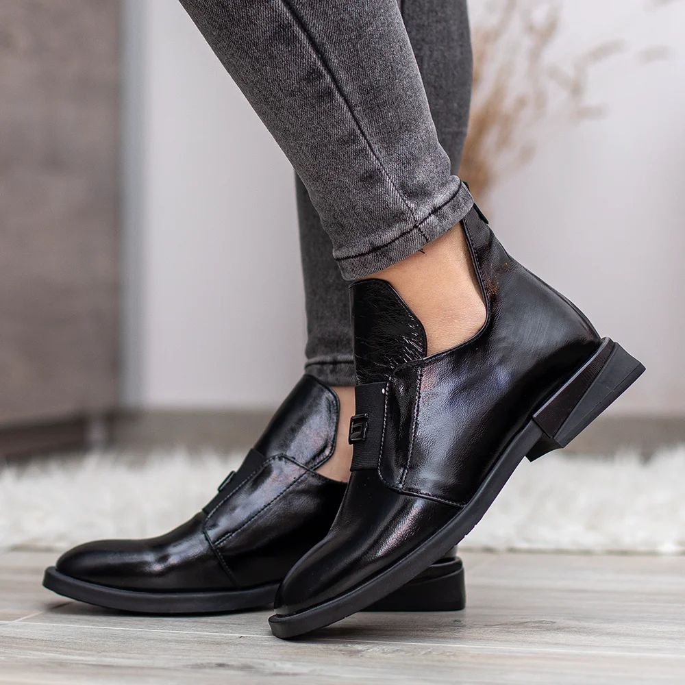 Evromoda női bőr bebújós bokacipő - Evromoda 049-1738-62 T BLACK