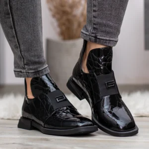 Evromoda női bőr bokacipő lakk bőrből - Evromoda 049-1738-64 T BLACK