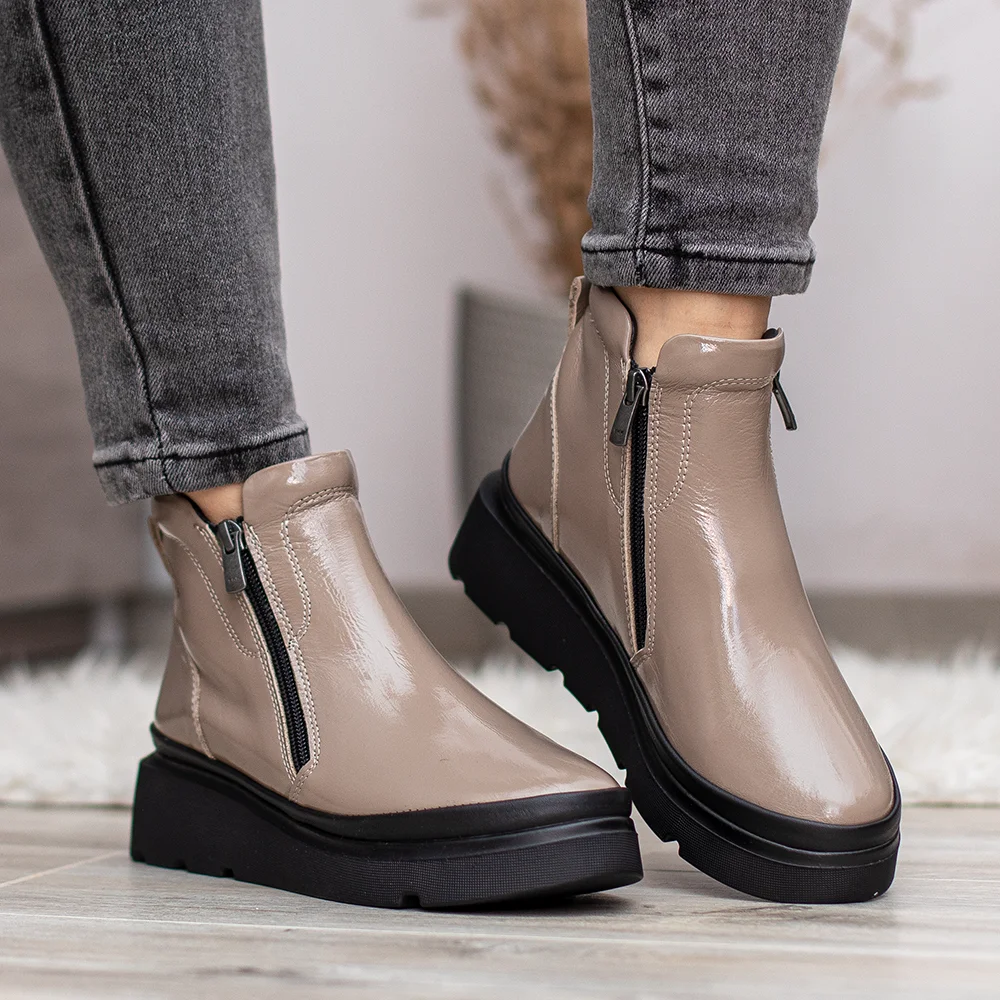 Evromoda női bőr bokacsizma bézs színben - Evromoda 773-1925-028 T BEIGE