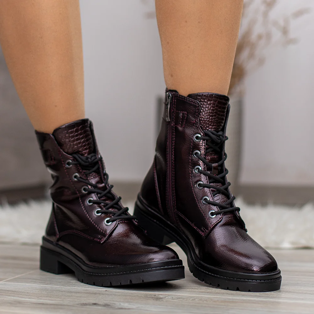 Tamaris bordó lakk női bakancs - Tamaris 1-25236-43 568