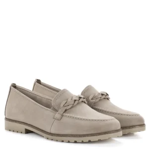 Tamaris lapos női bőr cipő lánc dísszel, nubuk bőrből. Bézs (Taupe) szín. Tamaris 1-24200-20 341