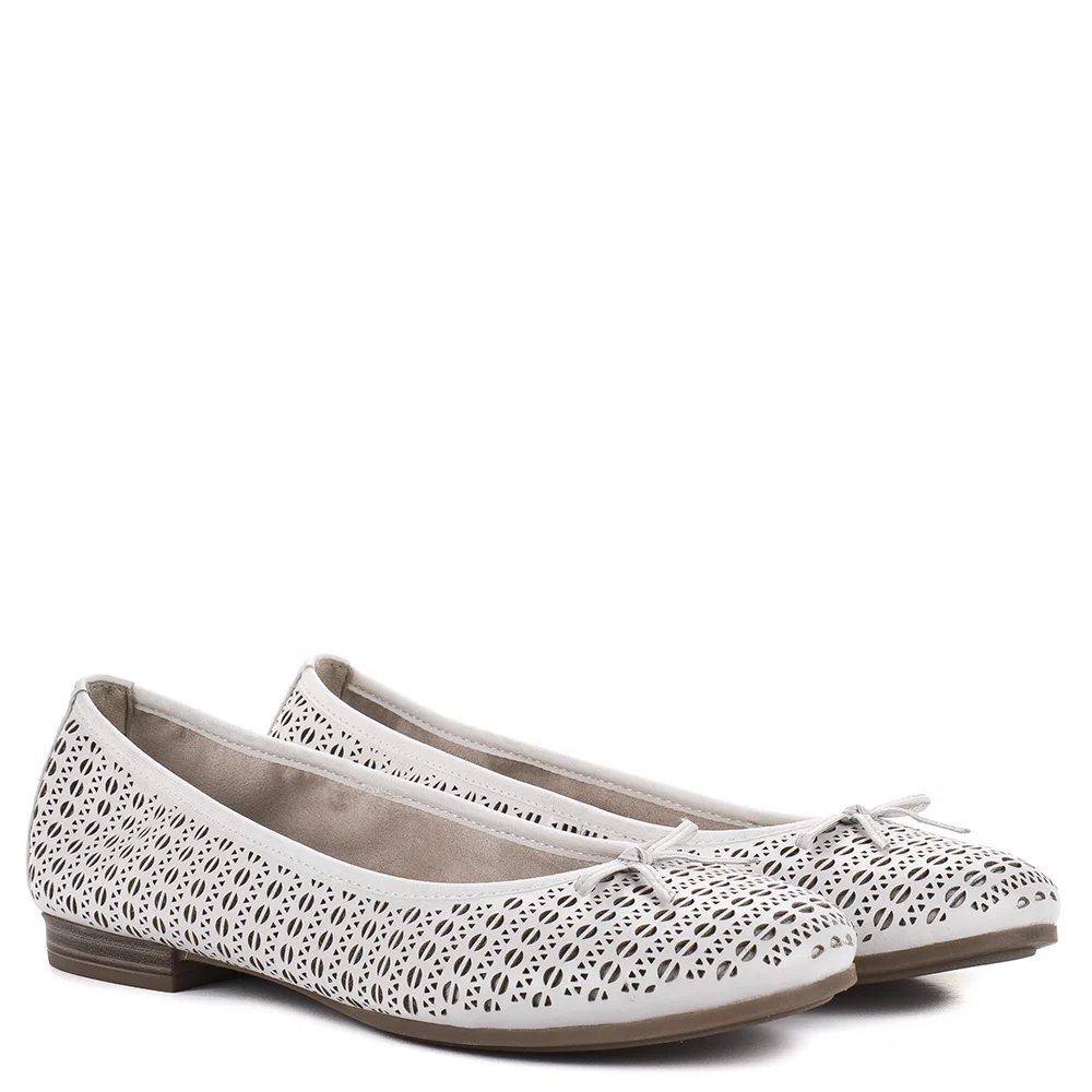 Fehér Tamaris bőr női balerina cipő - Tamaris 1-22116-41 1B0