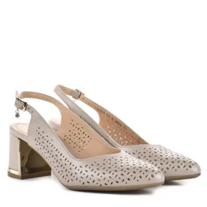 Pulso bézs gyöngyház színű tömb sarkú elegáns női szandálcipő - Pulso L-554V Almus 3257