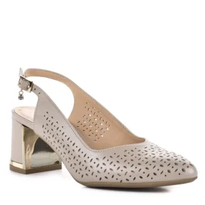 Pulso bézs gyöngyház színű tömb sarkú elegáns női szandálcipő - Pulso L-554V Almus 3257