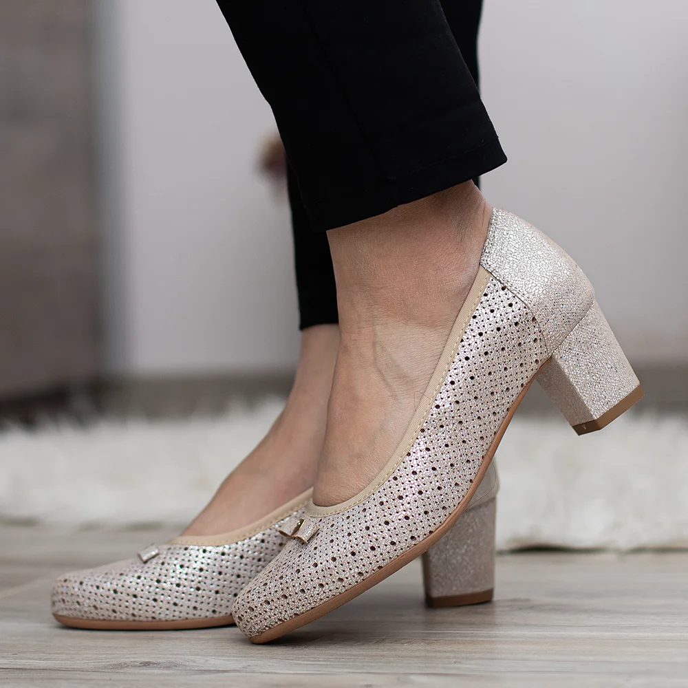 Pulso elegáns női magassarkú cipő - Pulso AF-1665V CAMVAS BEZ