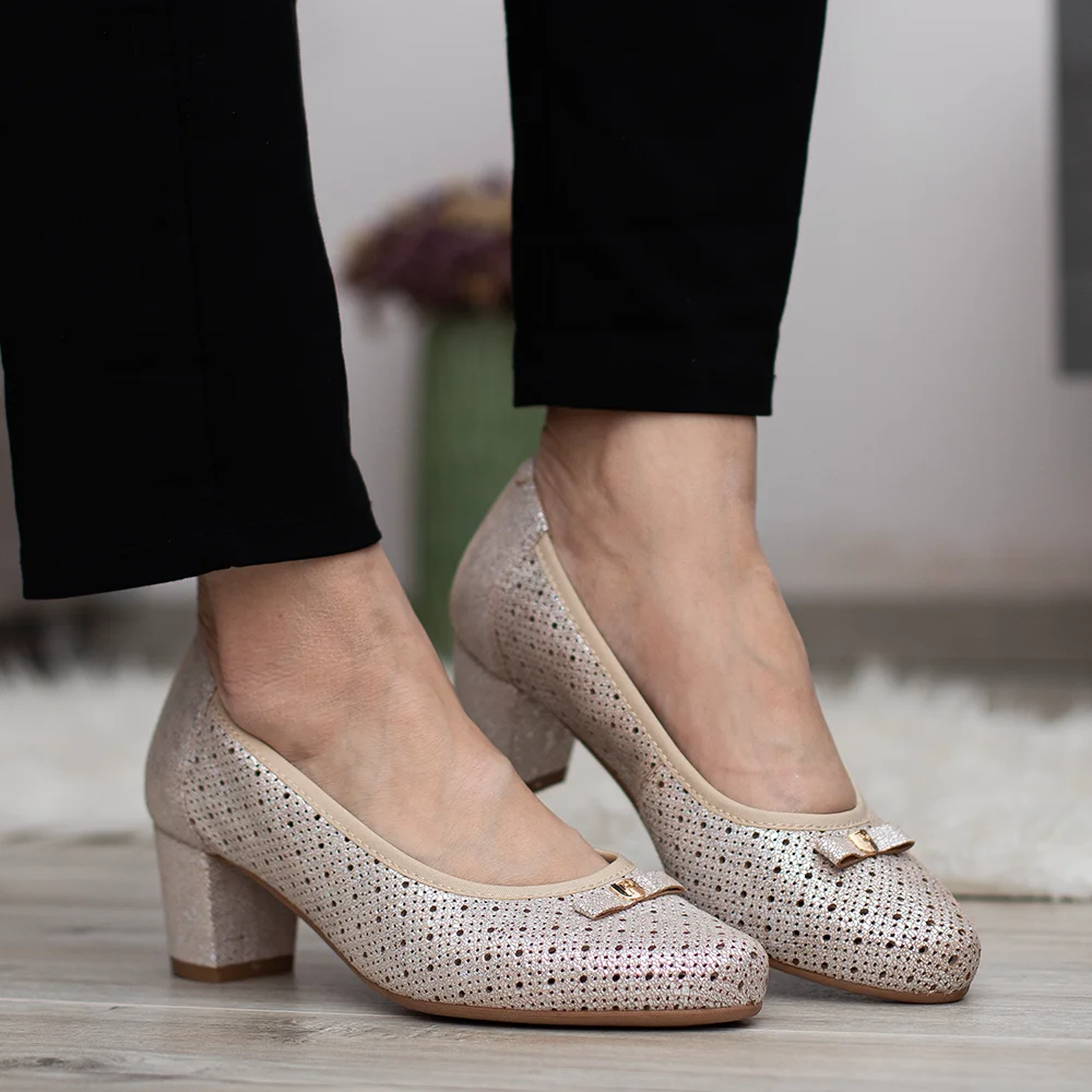 Pulso elegáns női magassarkú cipő - Pulso AF-1665V CAMVAS BEZ