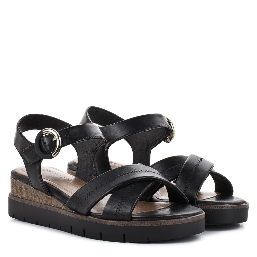 Tamaris vastag talpú fekete bőr szandál - Tamaris 1-28202-42 003