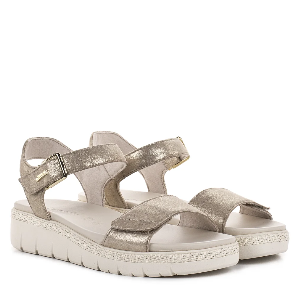 Tamaris vastag talpú pezsgő színű bőr szandál, tépőzáras - Tamaris 1-28260-42 179