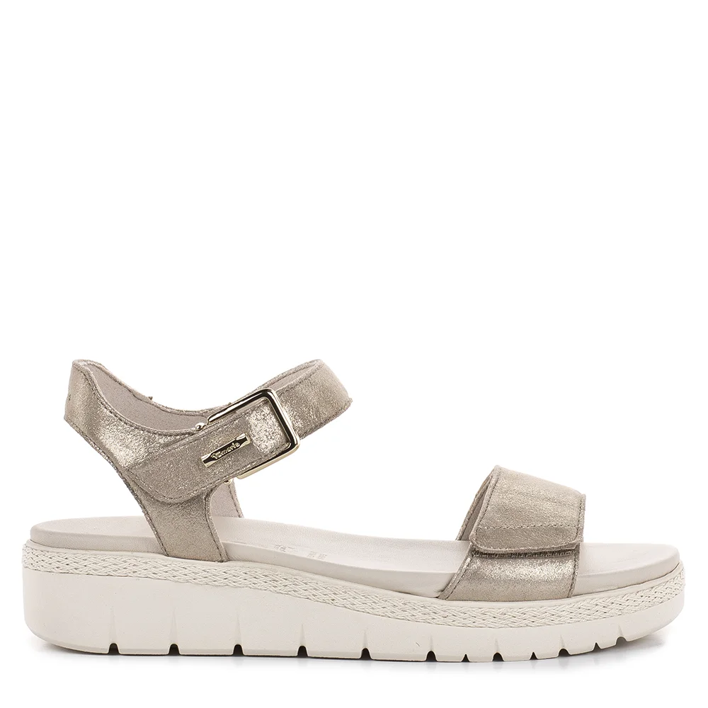 Tamaris vastag talpú pezsgő színű bőr szandál, tépőzáras - Tamaris 1-28260-42 179