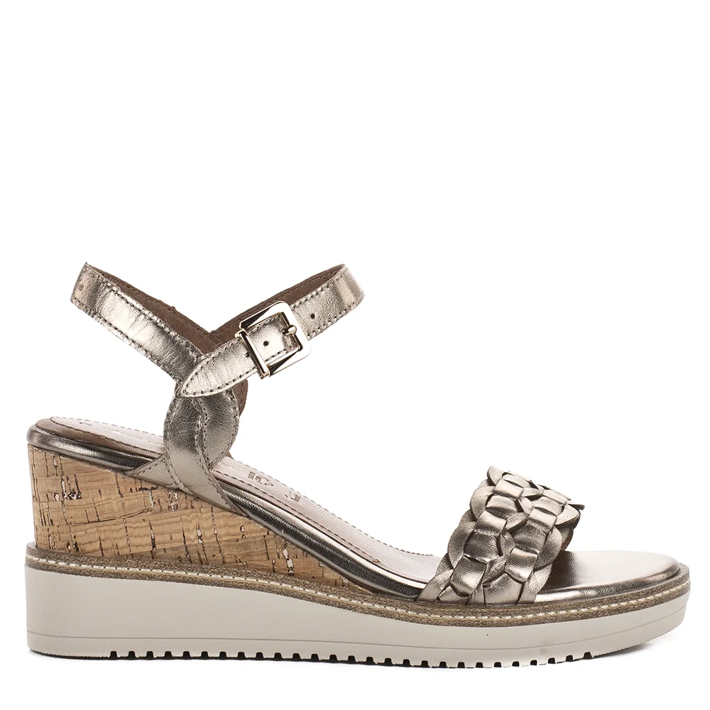 Tamaris telitalpú magas sarkú bőr szandál, bronz - Tamaris 1-28334-46 900